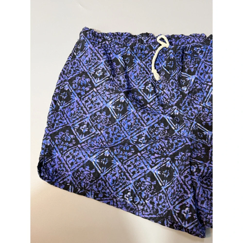 Vintage 90s Athletic Works Blue Black Geometric Swim Trunks Mesh Lined M